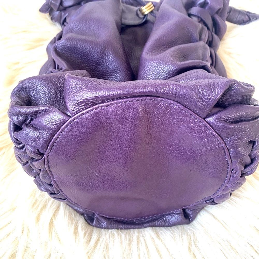 Elliott Lucca Purple Reign Slouchy Leather Round Bottom Bucket Bag Woven Details - Picture 4 of 10